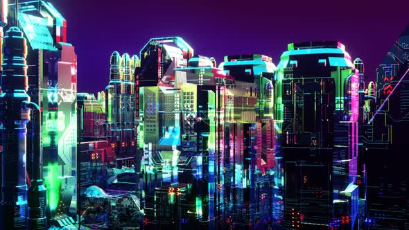 Bright Shimmering Futuristic Night Neon City 02