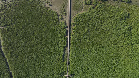 Aerial view of a pier along the river on St. Martin's island, Bangladesh.