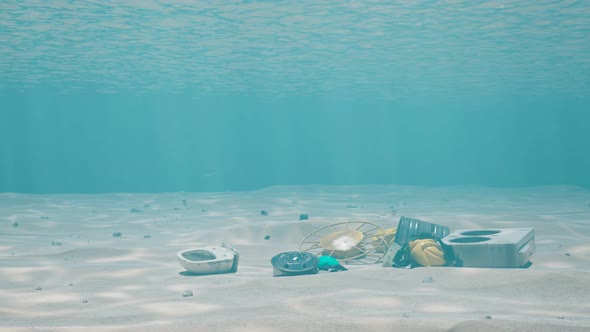 Rubbish in the bottom of the sea. The trash in the water.Ocean pollution.Garbage