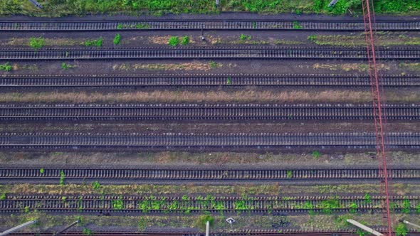 Drone View of Train Track Parallel Each One