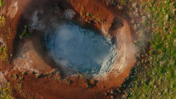 Aerial View Gently Zoom Out of Spectacular Strokkur Geyser in Iceland