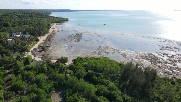 Aerial View of Low Tide in the Ocean Near the Coast of Zanzibar Tanzania Slow Motion