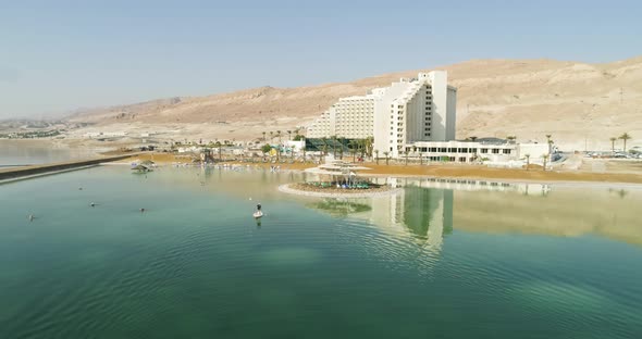 Aerial view of a man on  a sap, The Dead sea, Negev, Israel.