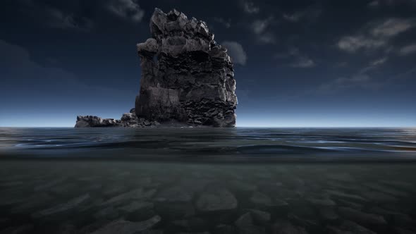 Ocean Seascape with Sky and Ocean Wave Splitted By Waterline to Underwater Part