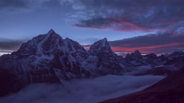 Taboche and Cholatse Mountains at Evening Twilight. Himalaya, Nepal