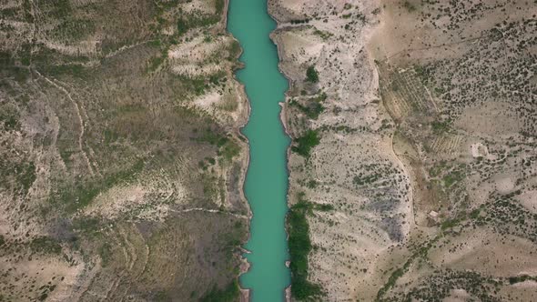 Top view on the Sulak river in Sulak canyon at the mountains Dagestan