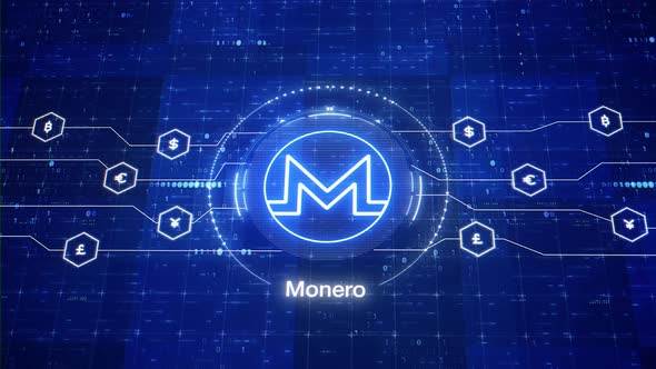 Monero animated logo. Monero cryptocurrency intro. XMR in digital world. Animation of XMR crypto alt
