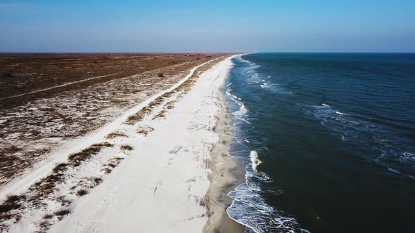 Aerial shot of the Black Sea coastline at Vadu, Constanta County, Romania