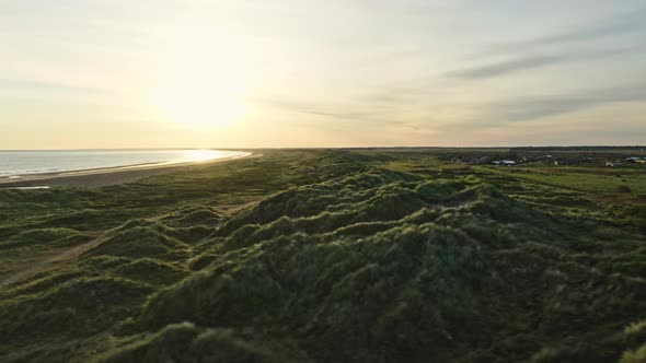 Scenic Shot of Beach in Denmark and Green Fields That Stretches the Horizon