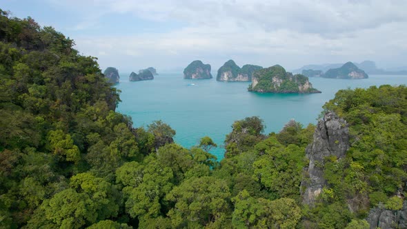 Many Small Tropical Islands in the Sea Opening Aerial View From Mountain