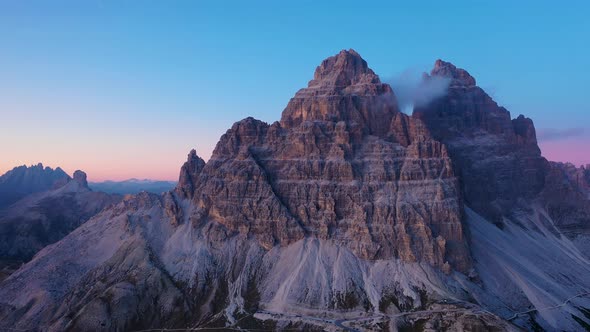 Fly Over Famous Italian Park Tre Cime Di Lavaredo