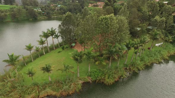 Aerial view of  a lagoon in Lake Bunyonyi in Uganda