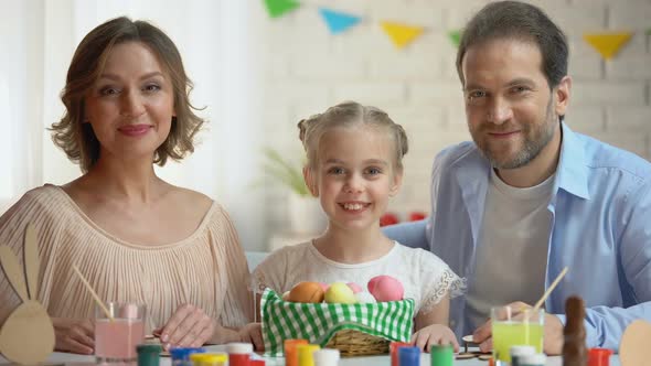 Happy Family Posing at Camera With Easter Basket, Ancient Tradition, Celebration