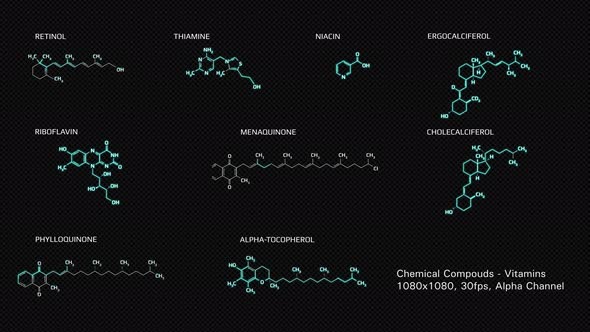 Vitamin Chemical Structural Formulas Pack -  30fps, Alpha