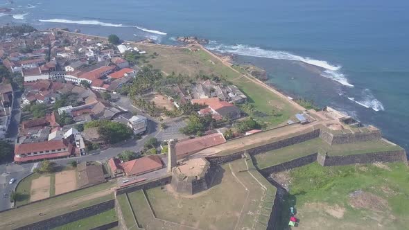 Galle Fort with Wall and Ground Near Small Town and Ocean