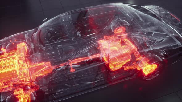 Transparent Car with Engine in Laboratory alt