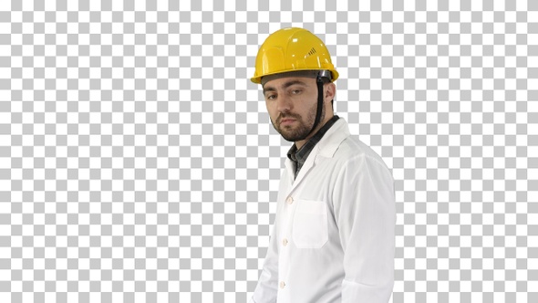 Unhappy Construction Site Engineer Talking and Walking Alpha