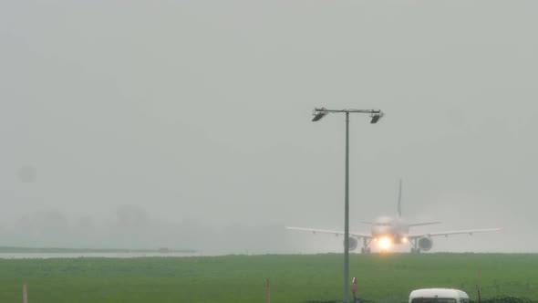 Airplane Departure at Rain