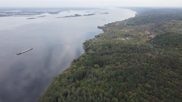 Beautiful Aerial View of the River Dnipro. Ukraine, Slow Motion