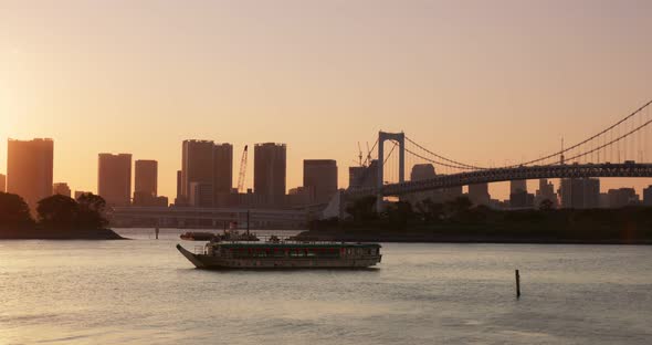 Odaiba city landscape in the sunset time