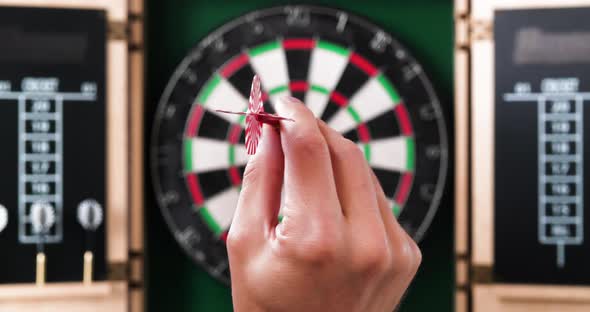 4K - Hand throws a dart into dartboard