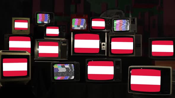 Flag of Austria and Many Old Televisions.