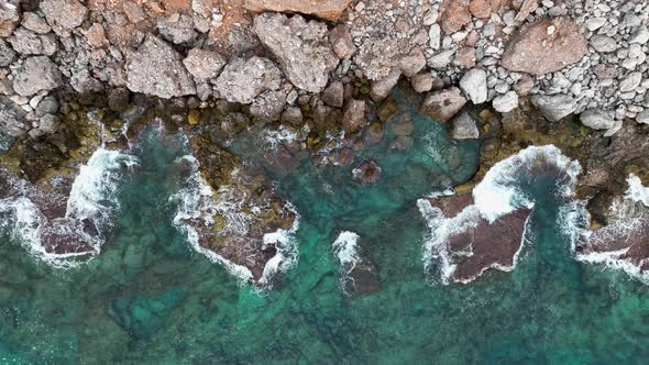 Awesome azure sea rocky texture aerial view 4 K Turkey Alanya