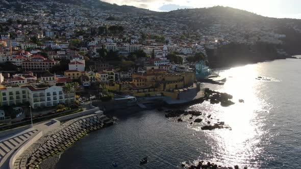 Forte de Sao Tiago (St. Tiago Fortress) drone view in Funchal, Madeira, Portugal