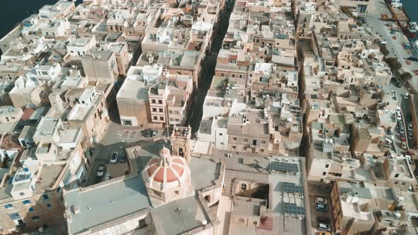 Aerial View of Senglea Ancient Cityscape in Malta