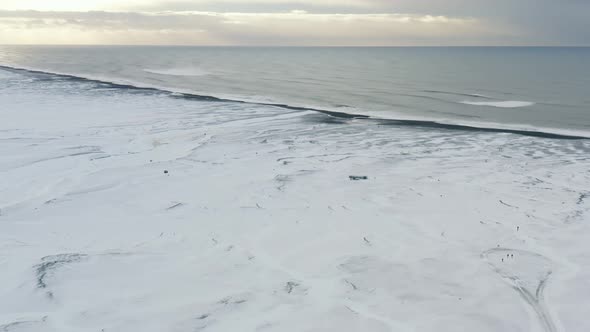 Aerial Drone View of Solheimasandur Dc3 Plane Crash in a Snowy Landscape in Iceland