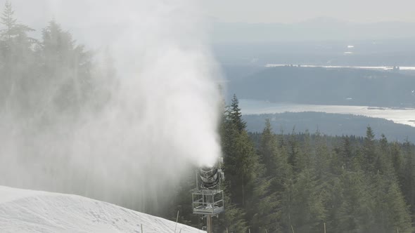 View of Top of Grouse Mountain Ski Resort with the City in the Background