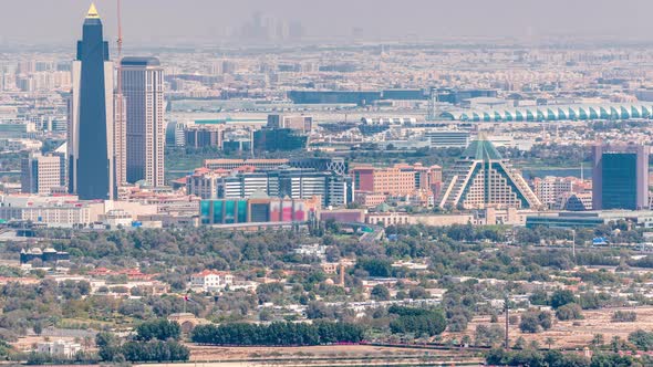 Aerial View of Neighbourhood Deira and Dubai Creek with Typical Old and Modern Buildings Timelapse