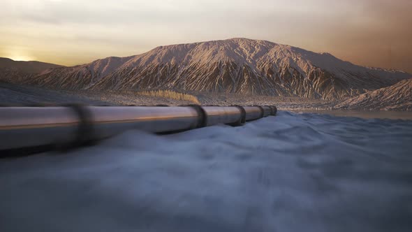 Pipeline in the mountain valley. Gas or crude oil transportation system. 4K HD