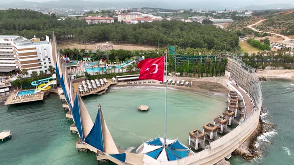 Turkısh flag aerıal vıew 4 K Turkey Alanya