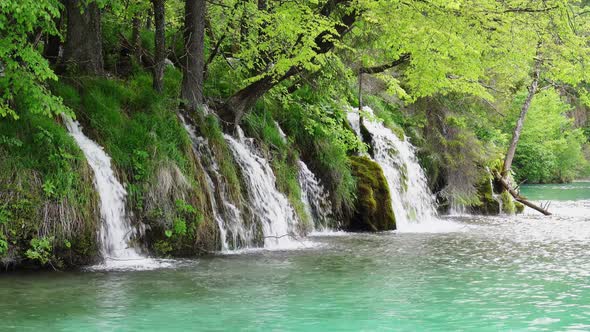 Waterfall in Plitvice Lakes National Park at Summer Croatia