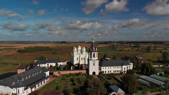 Beautiful view of Zimnensky Svyatogorsky monastery from above.