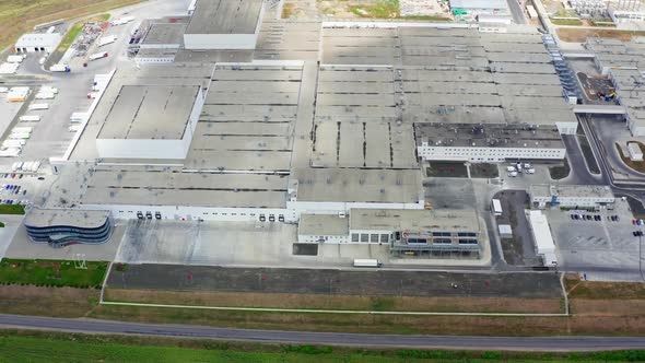 Aerial view of a modern industrial plant. Modern Factory Exterior.