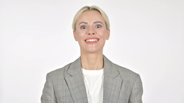 Yes, Businesswoman Shaking Head To Accept on White Background