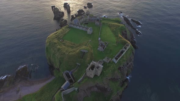 Aerial view of the North Sea and Dunnottar Castle