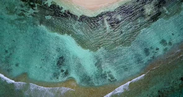 Luxury drone copy space shot of a summer white paradise sand beach and blue sea background in best q