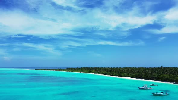 Aerial view abstract of exotic bay beach voyage by shallow lagoon with white sand background of a da