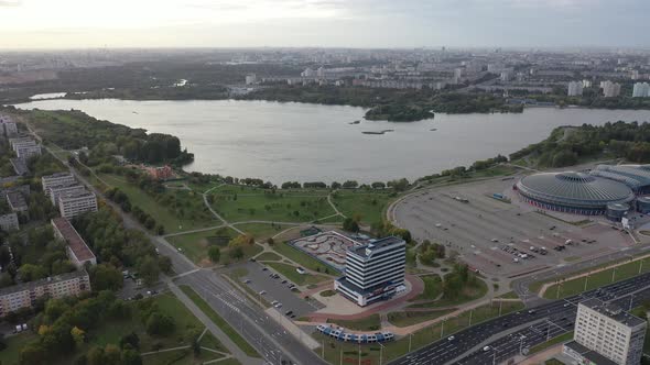 Top View of the Street and Sports Complex in Chizhovka