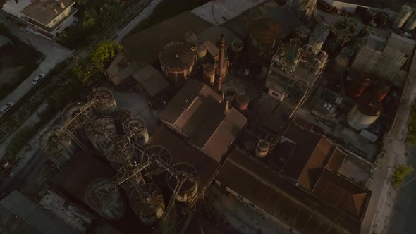 Aerial view of a industrial zone and factory area in Patras, Greece.