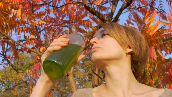 Woman Is Disappointed of the Green Drink Spirulina Chlorella It Is Tasteless and Disgusting
