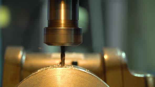 Closeup of a Drill on a Lathe