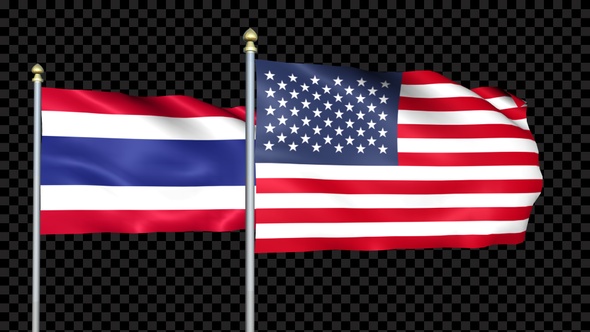 Thailand And United States Two Countries Flags Waving