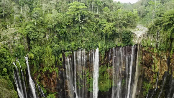 Drone Descending Tumpak Sewu Waterfalls