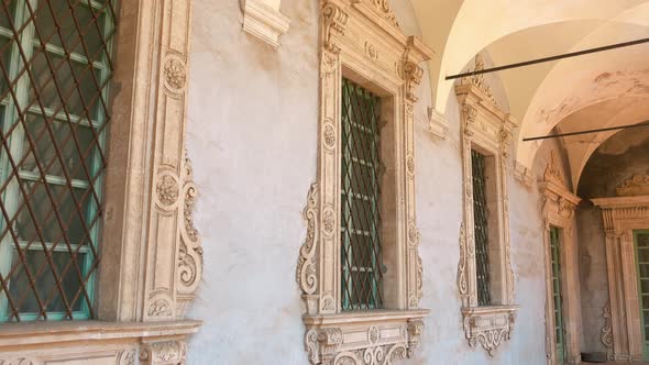 Windows Decorated with an Etched Stone in Italy