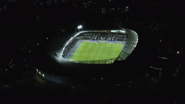 An aerial view of the KCOM Stadium in Hull, during a night match in the Championship.