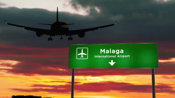 Plane landing in Malaga Spain airport